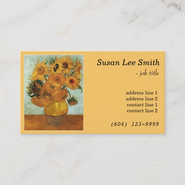 Tolv solblommor av Vincent van Gogh. Gul Visitkort (Framsida)
