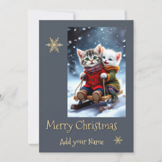 Tom and Luna Christmas Card Sledding Winter Scene Julkort