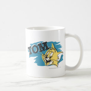 Tom blått- och gultlogotyp kaffemugg