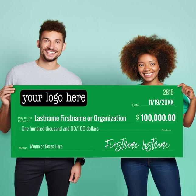 Tom check efter svepstakes, pris, välgörenhet poster (Big Check Poster for Charity and Sweepstakes Winners - Add your logo on this paper poster)