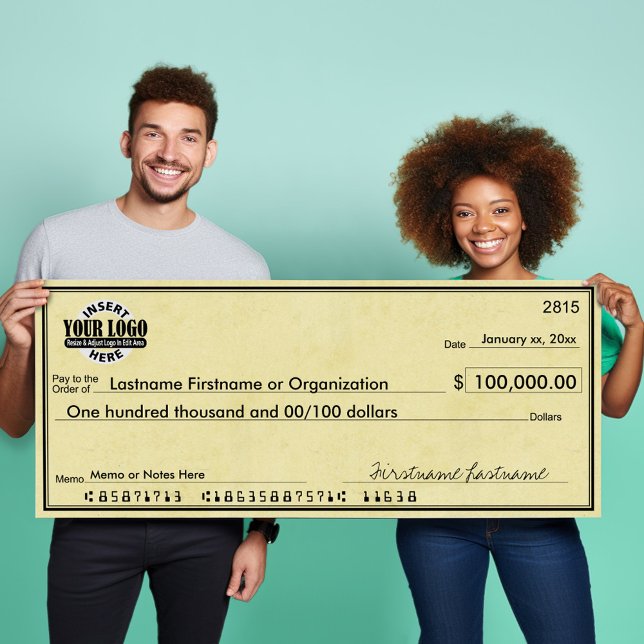 Tom check för Sweepstakes & Awards PARCHMENT Poster (Giant Check for Presentations)