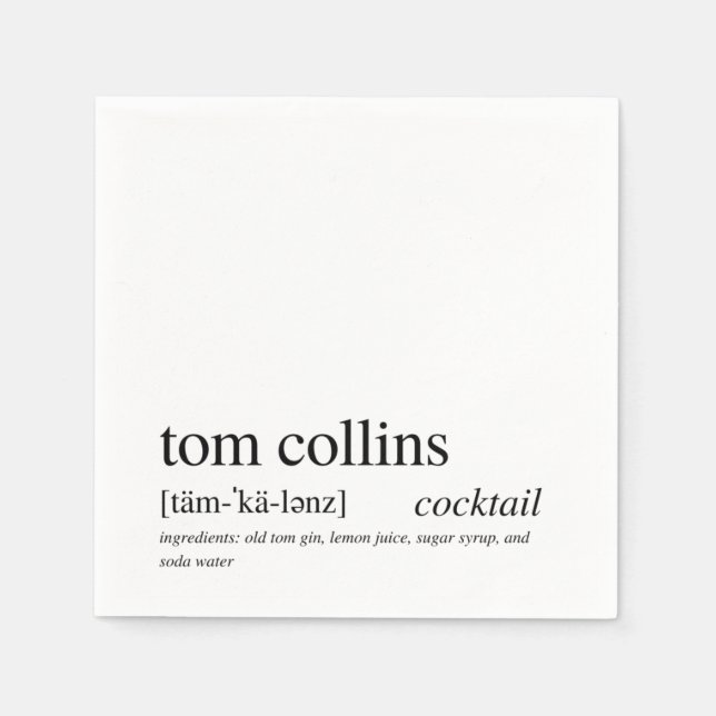 Tom Collins Modern Quote Black Typography Cocktail Pappersservett (Framsidan)
