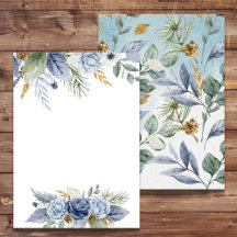 Tom DIY-inbjudan Greenery Dusty Blue Blomma