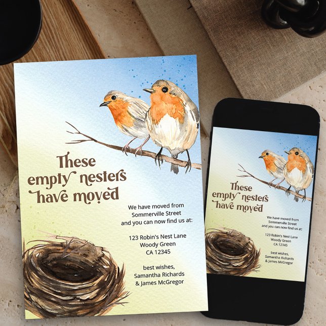 Tom Flytta för bästa vattenfärg Meddelande (cute red robins new address card available printed or as printable digital download)