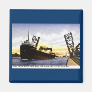 Tom Freighter Passing Bascule Bridge, Soo Locks Magnet
