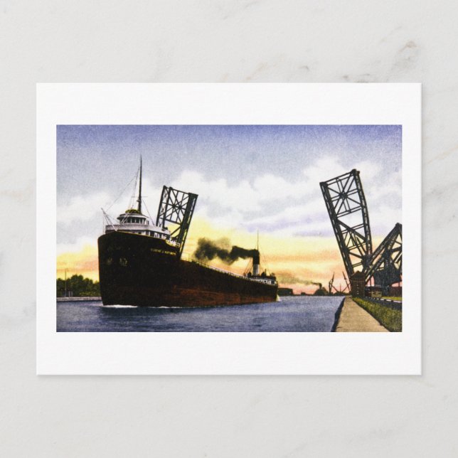 Tom Freighter Passing Bascule Bridge, Soo Locks Vykort (Framsida)