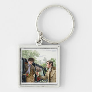 Tom handing Mary out of a carriage Fyrkantig Silverfärgad Nyckelring