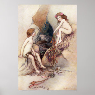 Tom hittar en Vatten Baby av Warwick Goble Poster