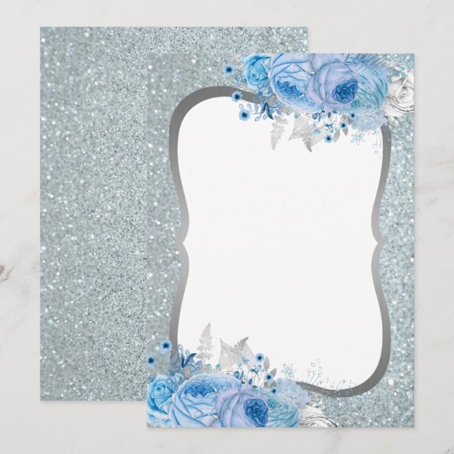 Tom inbjudan till Glitter Blommigt (Fram/baksida)