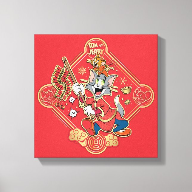 Tom & Jerry Lighting Firecrackers Canvastryck (Framsida)