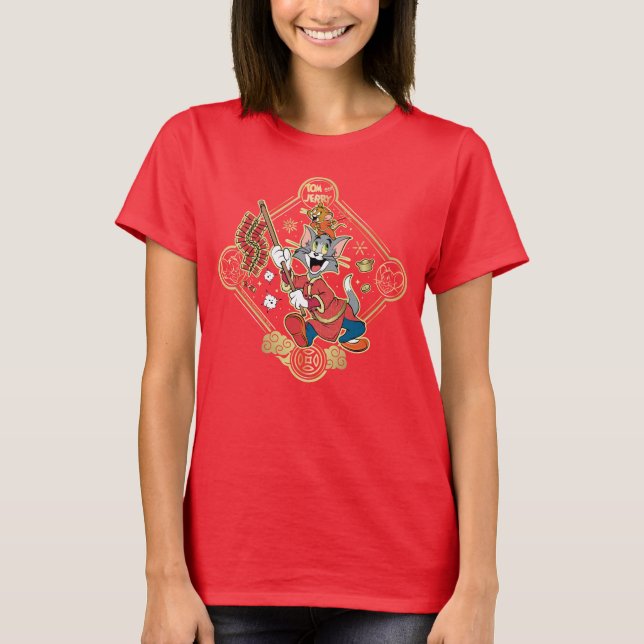 Tom & Jerry Lighting Firecrackers T Shirt (Framsida)