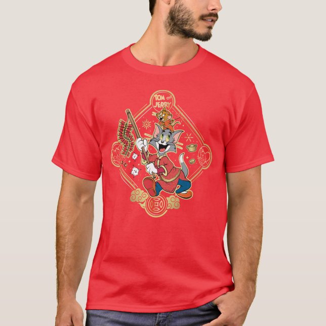 Tom & Jerry Lighting Firecrackers T Shirt (Framsida)