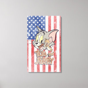 Tom & Jerry med US-flagga Canvastryck