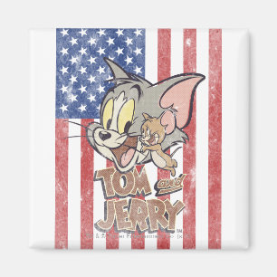 Tom & Jerry med US-flagga Magnet