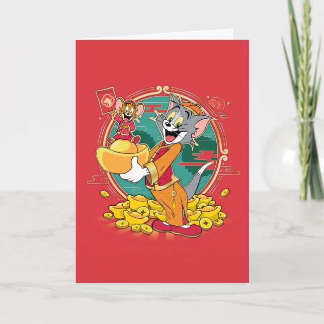 Tom & Jerry New Years Red Kuvert Helgkort (Framsida)