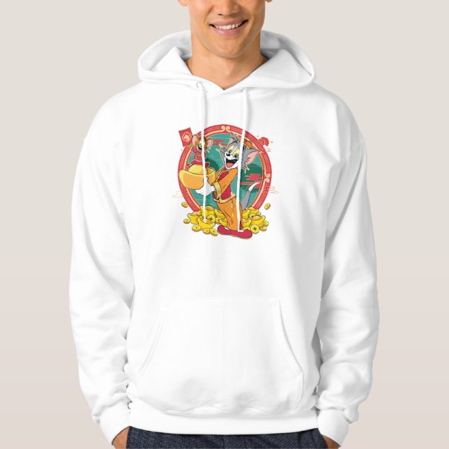 Tom & Jerry New Years Red Kuvert Hoodie (Framsida)