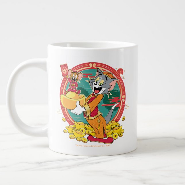 Tom & Jerry New Years Red Kuvert Jumbo Mugg (Vänster)