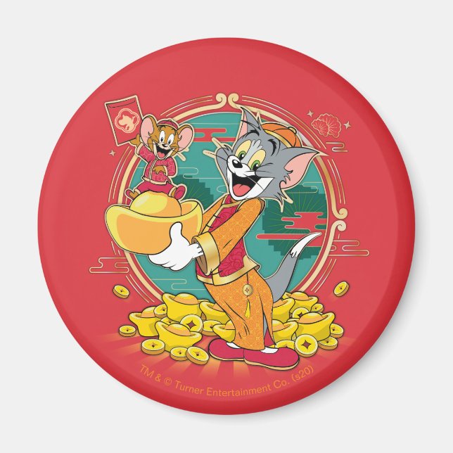 Tom & Jerry New Years Red Kuvert Magnet (Framsidan)