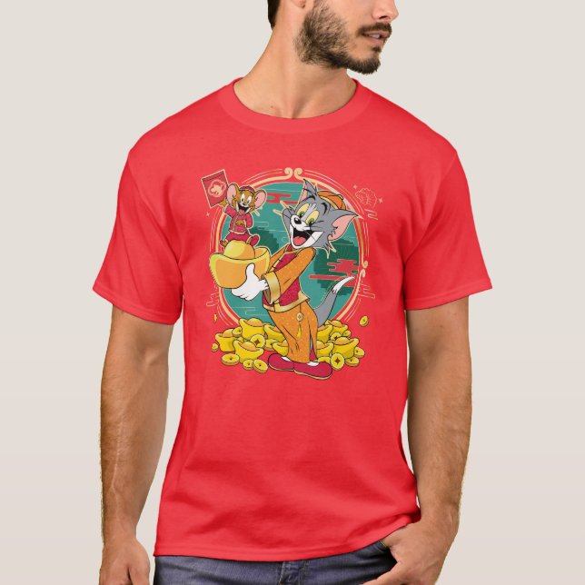 Tom & Jerry New Years Red Kuvert T Shirt (Framsida)