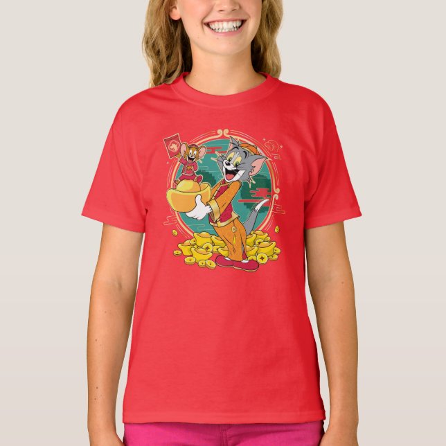 Tom & Jerry New Years Red Kuvert T Shirt (Framsida)