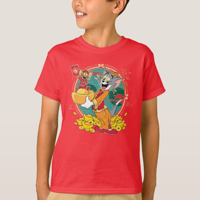 Tom & Jerry New Years Red Kuvert T Shirt (Framsida)