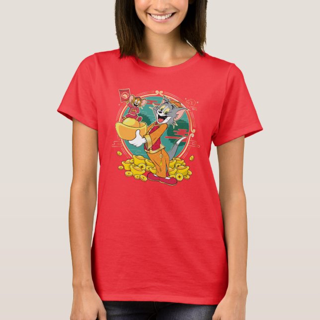 Tom & Jerry New Years Red Kuvert T Shirt (Framsida)