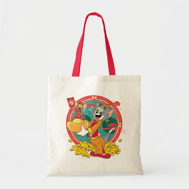 Tom & Jerry New Years Red Kuvert Tygkasse (Framsidan)