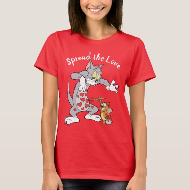 Tom & Jerry Painting Valentine Hearts T Shirt (Framsida)