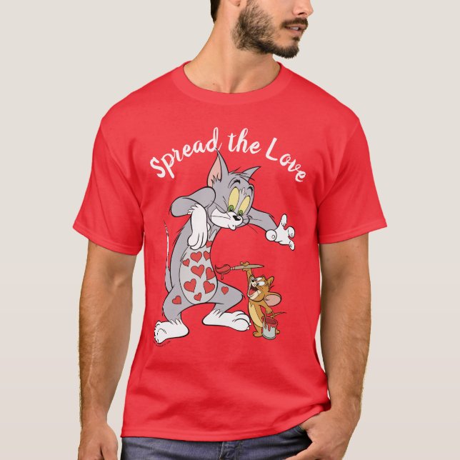 Tom & Jerry Painting Valentine Hearts T Shirt (Framsida)