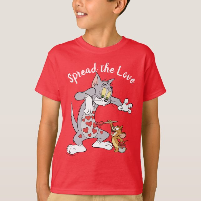 Tom & Jerry Painting Valentine Hearts T Shirt (Framsida)