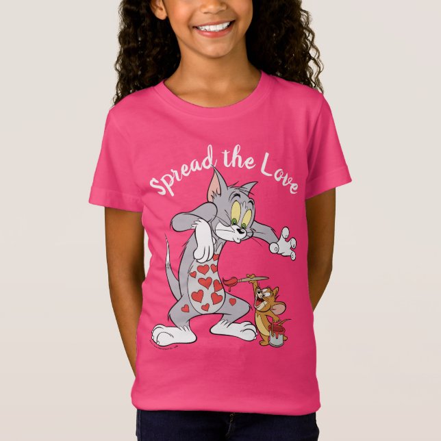 Tom & Jerry Painting Valentine Hearts T Shirt (Framsida)