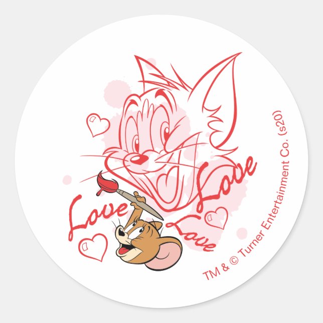 Tom & Jerry Valentine Painting Runt Klistermärke (Framsida)