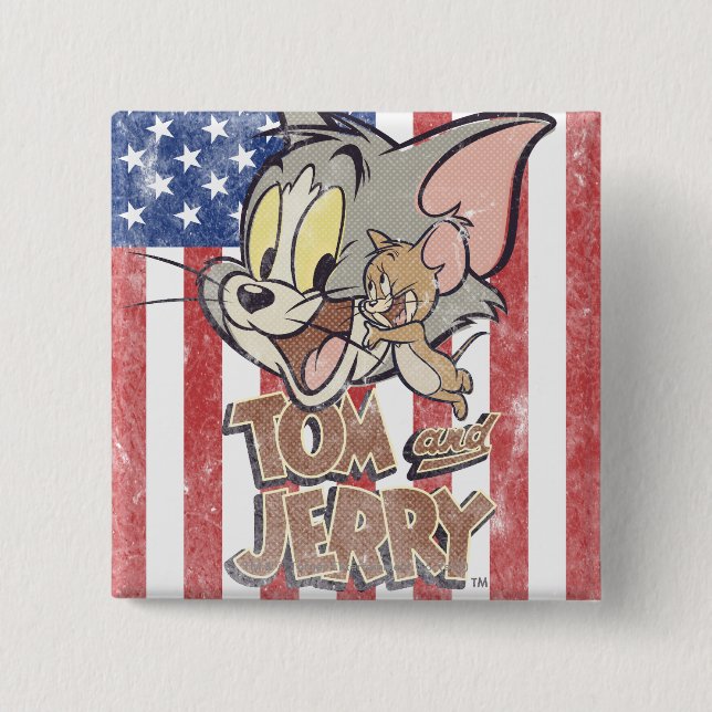 Tom & Jerry With US Flagga Knapp (Framsida)