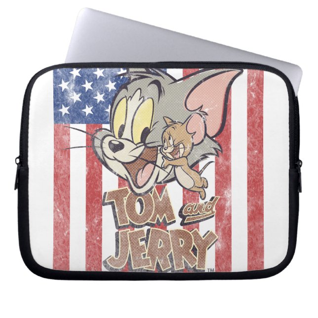 Tom & Jerry With US Flagga Laptop Fodral (Framsidan)