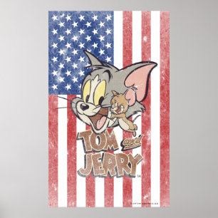 Tom & Jerry With US Flagga Poster