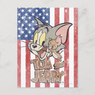 Tom & Jerry With US Flagga Vykort
