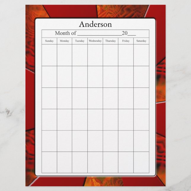 Tom kalendersida (Framsida)