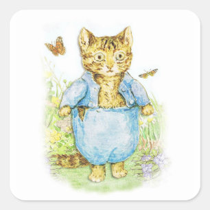 Tom Kitten i hans blå Kostym av Beatrix Potter Fyrkantigt Klistermärke