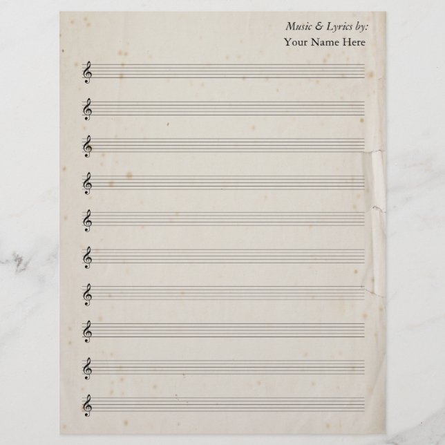 Tom Lakan Music 10 Stave Antique Torn Papper (Framsida)