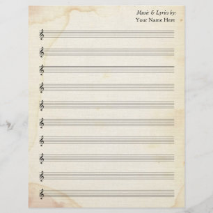 Tom Lakan Music 10 Stave Old Nedfläckad Papper