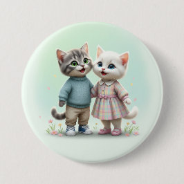 Tom & Luna Button Pin, Cute Cat Couple Pin Knapp