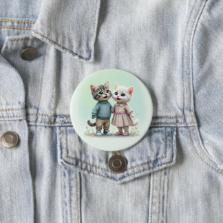 Tom & Luna Button Pin, Cute Cat Couple Pin Knapp