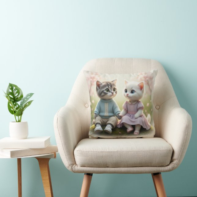 Tom & Luna Cat Pillow Cover, Cute Cat Cushion Kudde (Stol)