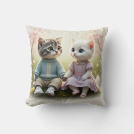 Tom & Luna Cat Pillow Cover, Cute Cat Cushion Kudde