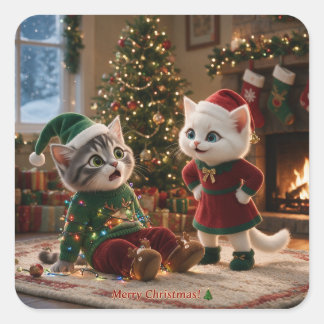 Tom & Luna God Jul Roliga Kattdekaler Fyrkantigt Klistermärke