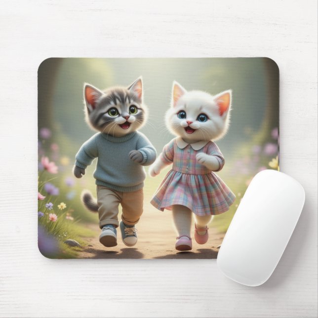 Tom & Luna Musmattor, Söt Katt Skrivbordsmatta Musmatta (Med mus)