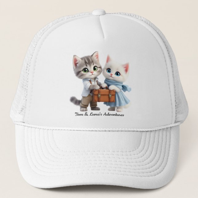 Tom & Luna Travel Hat – Cute Cat Adventure Cap Keps (Framsida)