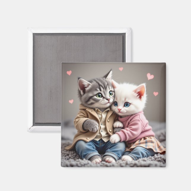 Tom & Luna Valentine Magnet | Söt Kattmagnet (Front/Back)