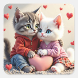 Tom & Luna Valentine Sticker |  Cat Stickers Fyrkantigt Klistermärke