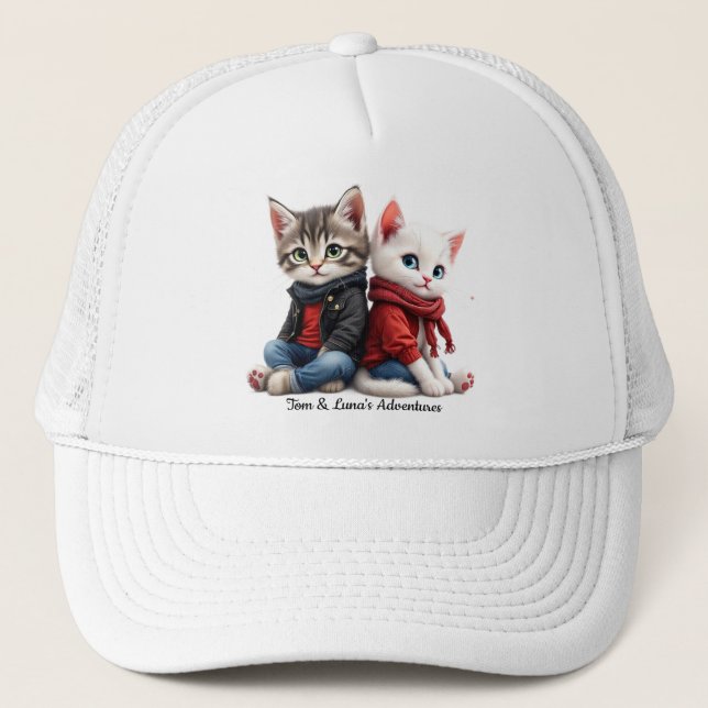 Tom & Luna Vardags-Hatt – Söta Kattpar Baseball Keps (Framsida)
